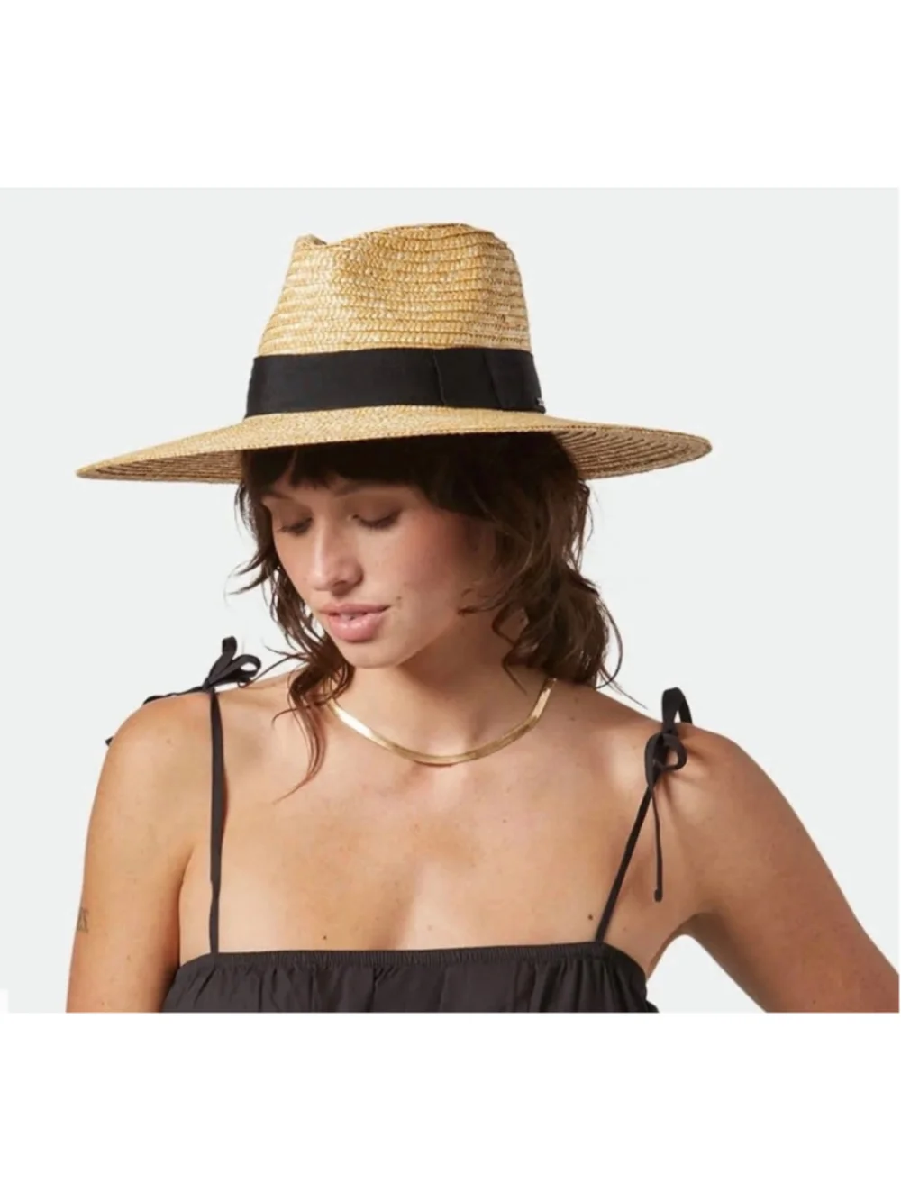 Women's Brixton Beige Joanna Straw Hat with Black Band Size XS